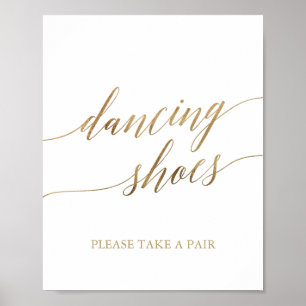 Elegant Gold Calligraphy Dancing Shoes Sign Poster