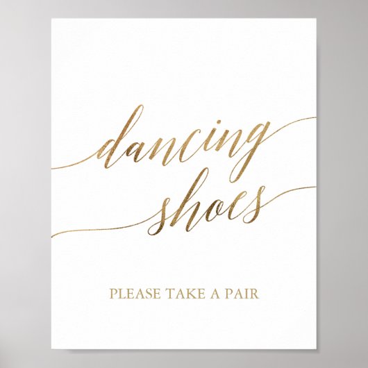 Elegant Gold Calligraphy Dancing Shoes Sign Poster (Voorkant)