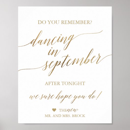 Elegant Gold Calligraphy Dansin September Sign. Poster (Voorkant)