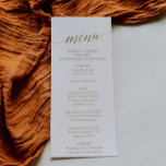 Elegant Gold Calligraphy Dinner Menu Kaart<br><div class="desc">Deze elegante goudkalligrafietenkaart is perfect voor een eenvoudige bruiloft. Het neutrale ontwerp is voorzien van een minimalistische kaart met romantische en faux gouden folie-typografie. Dit menu kan voor een trouwreceptie, een repetitief diner, of om het even welke gebeurtenis worden gebruikt. Opmerking: dit ontwerp is niet voorzien van echte gouden folie....</div>
