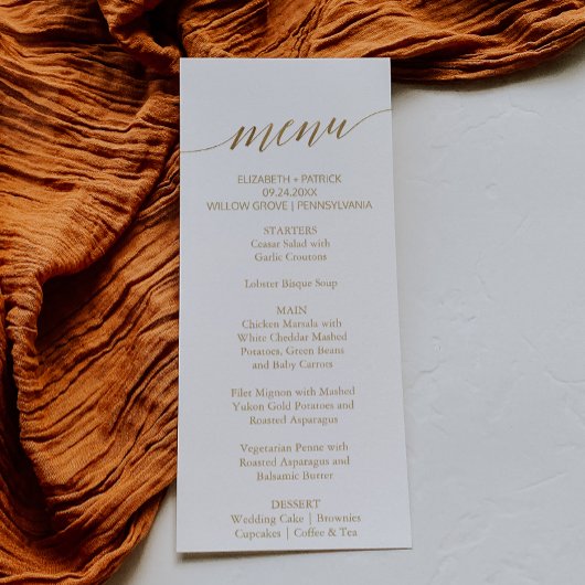 Elegant Gold Calligraphy Dinner Menu Kaart