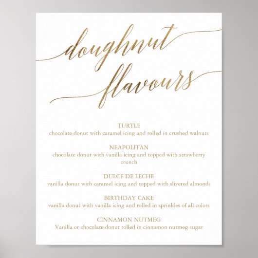 Elegant Gold Calligraphy Doughnut Flavors Sign Poster (Voorkant)