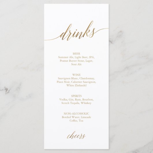 Elegant Gold Calligraphy Drink Menu Kaart (Voorkant)