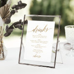 Elegant Gold Calligraphy Drink Table Menu Sign Kaart<br><div class="desc">Dit elegante goudkalligrafietlijstmenu van de drink is perfect voor een eenvoudige bruiloft. Het neutrale ontwerp is voorzien van een minimalistisch poster met romantische en grillige faux gouden folie-typografie. Personaliseer het teken met de drinken beschikbaar bij uw ontvangst. Opmerking: dit ontwerp is niet voorzien van echte gouden folie. Het is een...</div>