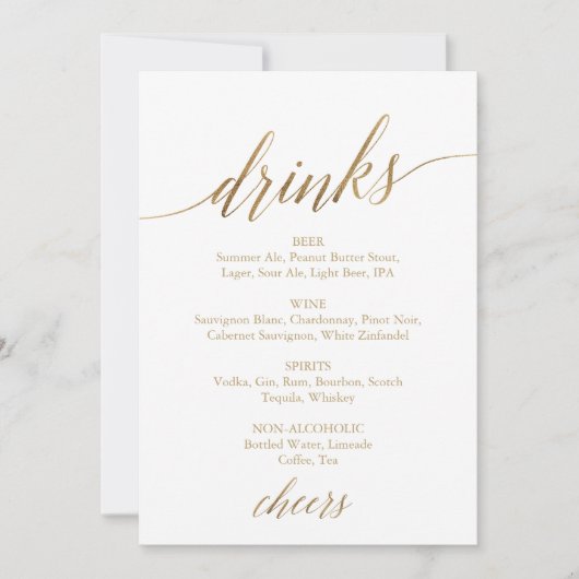 Elegant Gold Calligraphy Drink Table Menu Sign Kaart (Voorkant)