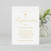 Elegant Gold Calligraphy en Cross | Bevestiging Folie Uitnodiging (Staand Voorkant)
