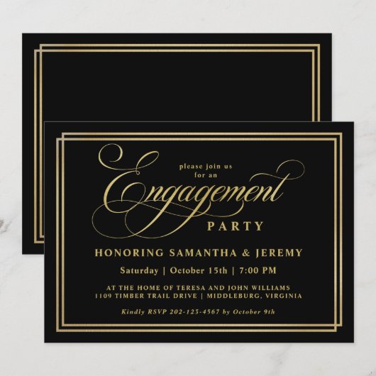 Elegant Gold Calligraphy Engagement Party Kaart (Voorkant / Achterkant)