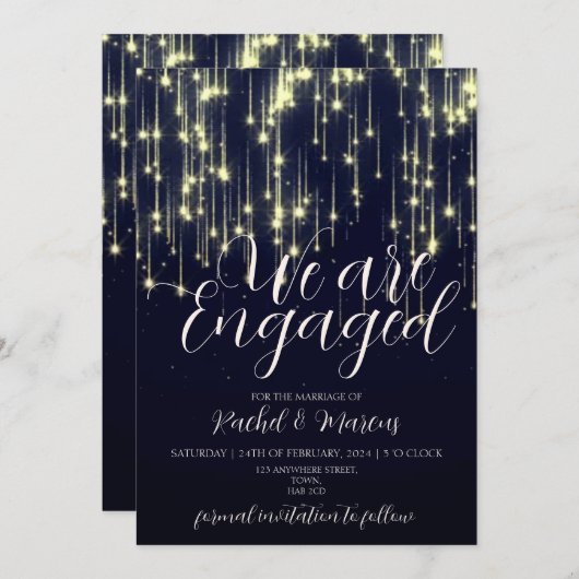 Elegant Gold Calligraphy Engagement Party Kaart (Voorkant / Achterkant)