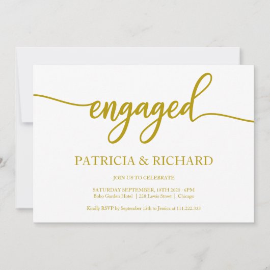 Elegant Gold Calligraphy Engagement Party Kaart (Voorkant)