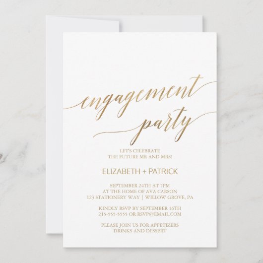 Elegant Gold Calligraphy Engagement Party Kaart (Voorkant)