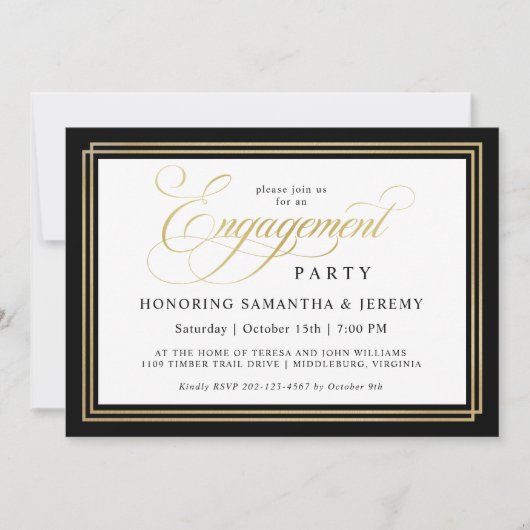 Elegant Gold Calligraphy Engagement Party Kaart (Voorkant)