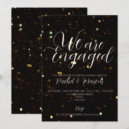 Elegant Gold Calligraphy Engagement Party Kaart (Voorkant / Achterkant)
