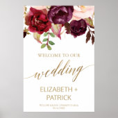 Elegant Gold Calligraphy Floral Wedding Welcome Poster (Voorkant)