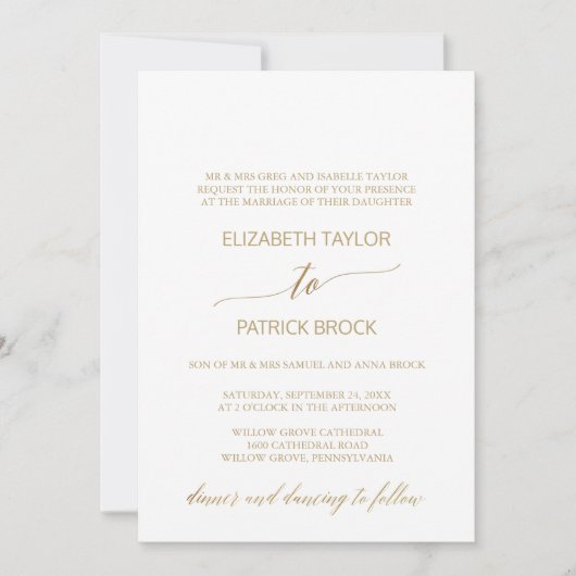 Elegant Gold Calligraphy Formal Wedding Kaart (Voorkant)