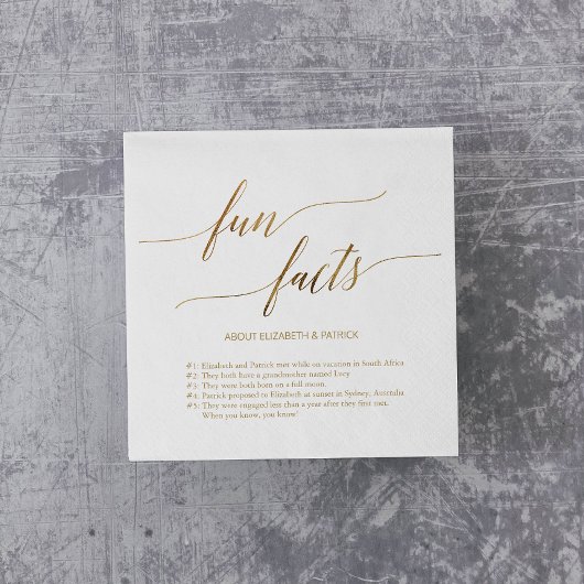Elegant Gold Calligraphy Fun Facts Wedding Napkins Servet