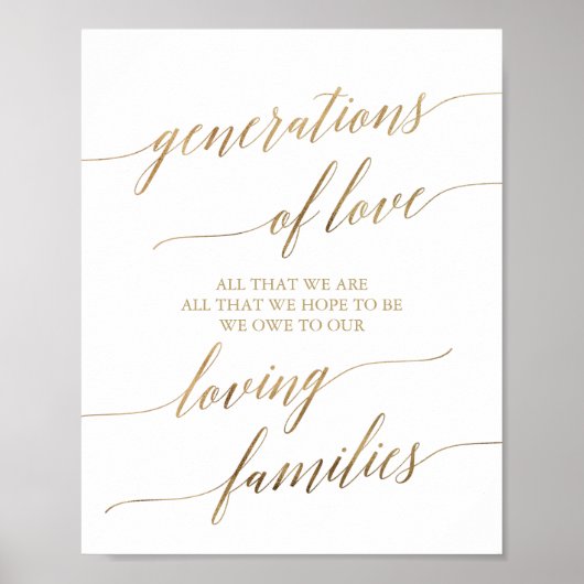 Elegant Gold Calligraphy Generations of Love Sign Poster (Voorkant)