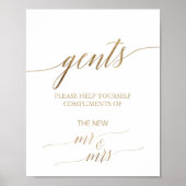 Elegant Gold Calligraphy Gents Bathroom Sign. Poster (Voorkant)
