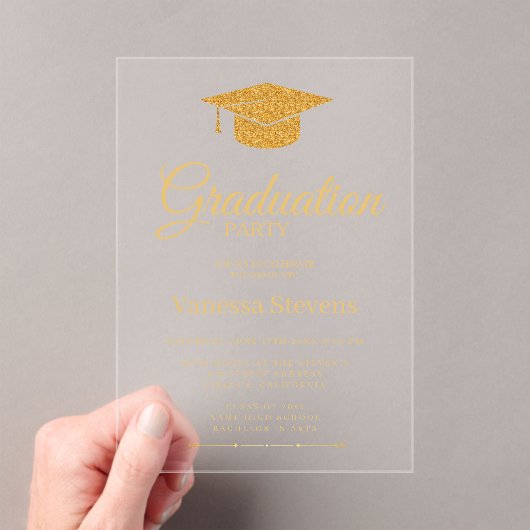 Elegant Gold Calligraphy Graduation Party Acryl Uitnodigingen (Insitu (Draagbaar))