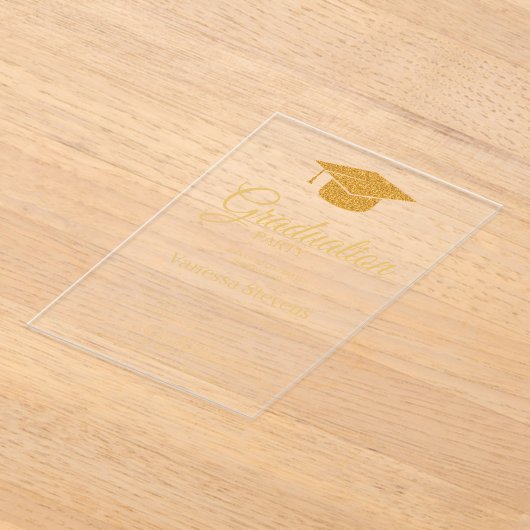 Elegant Gold Calligraphy Graduation Party Acryl Uitnodigingen (Laagn)