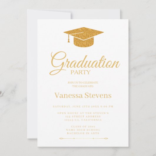 Elegant Gold Calligraphy Graduation Party Kaart (Voorkant)