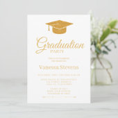 Elegant Gold Calligraphy Graduation Party Kaart (Staand voorkant)