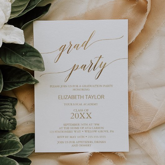 Elegant Gold Calligraphy Graduation Party Kaart