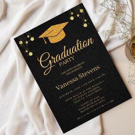 Elegant Gold Calligraphy Graduation Party Kaart