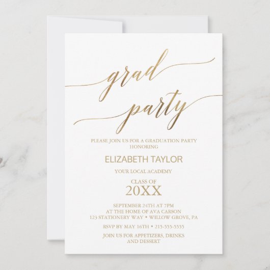 Elegant Gold Calligraphy Graduation Party Kaart (Voorkant)