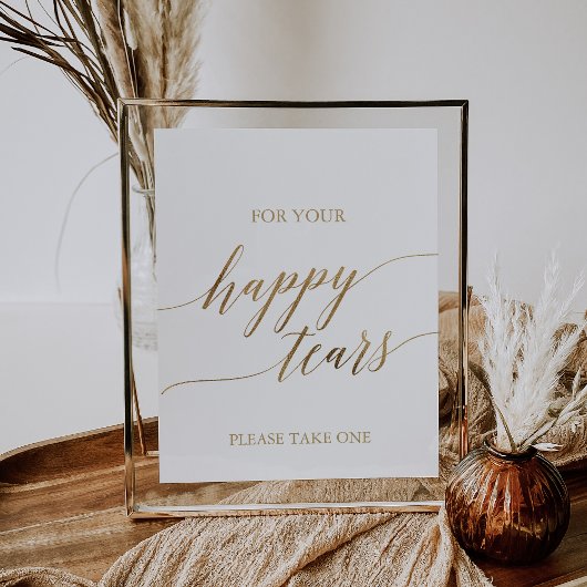 Elegant Gold Calligraphy Happy Tears Tissue Sign Poster