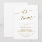 Elegant Gold Calligraphy Het is Twins Baby shower Kaart (Voorkant / Achterkant)