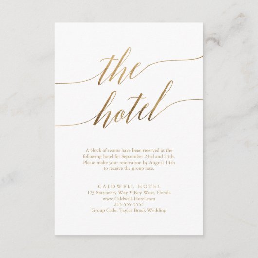 Elegant Gold Calligraphy Hotel Enclosure Kaart (Voorkant)