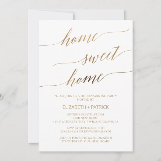 Elegant Gold Calligraphy Housewarming Party Kaart (Voorkant)