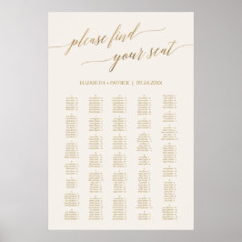 Elegant Gold Calligraphy Ivory 200+ Seating Chart Poster