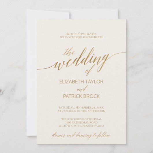 Elegant Gold Calligraphy Ivory All in One Wedding Kaart (Voorkant)