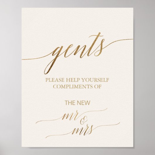 Elegant Gold Calligraphy Ivory Gents Bathroom Sign Poster (Voorkant)