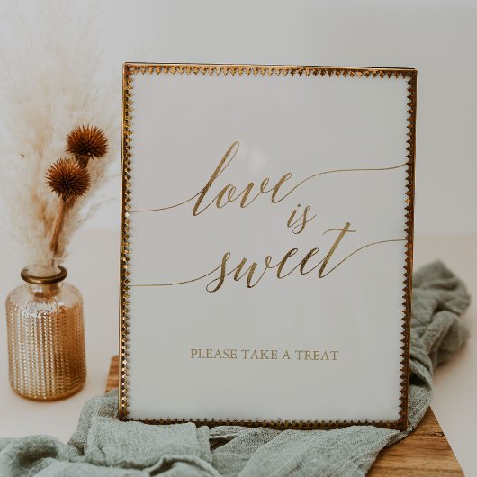 Elegant Gold Calligraphy Ivory Love is Sweet Sign Poster