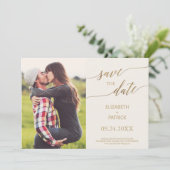 Elegant Gold Calligraphy Ivory Photo Save the Date (Staand voorkant)