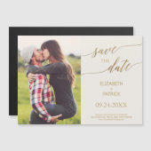 Elegant Gold Calligraphy Ivory Photo Save the Date Magnetische Uitnodiging (Voorkant / Achterkant)