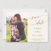 Elegant Gold Calligraphy Ivory Photo Save the Date Magnetische Uitnodiging (Voorkant)