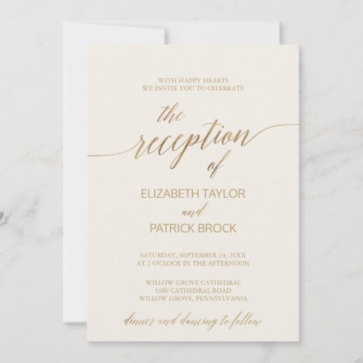 Elegant Gold Calligraphy Ivory Reception - Gegeven Kaart (Voorkant)
