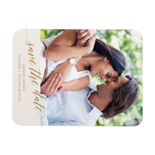 Elegant Gold Calligraphy Ivory Save the Date Photo Magneet (Horizontaal)