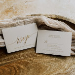 Elegant Gold Calligraphy Ivory Song RSVP-kaart RSVP Kaartje<br><div class="desc">Deze elegante goudkalligrafie ivoorzang vraagt om RSVP-kaart is perfect voor een eenvoudige bruiloft. Het neutrale ontwerp is voorzien van een minimalistische kaart met romantische en faux gouden folie-typografie. Bouw je trouwgastenlijst en je dansvloerzang allemaal tegelijk! Deze trouwreactiekaart vraagt gasten gemakkelijk of ze je bruiloft kunnen bijwonen, en ook welk lied...</div>
