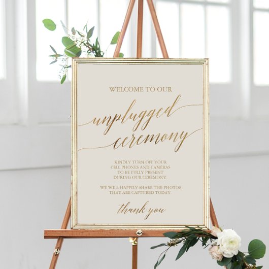 Elegant Gold Calligraphy Ivory Unplugged Ceremony Poster