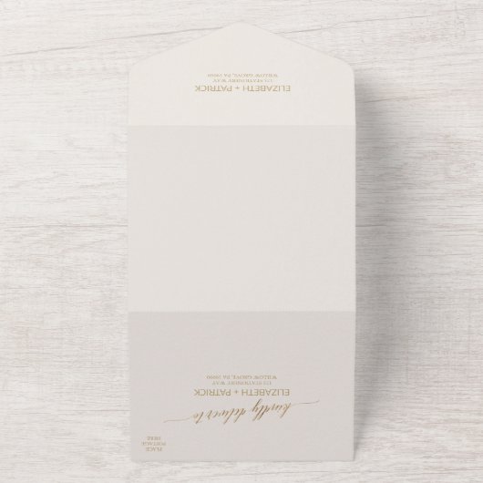 Elegant Gold Calligraphy Ivory Wedding All In One Uitnodiging (Buitenkant)