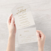 Elegant Gold Calligraphy Ivory Wedding All In One Uitnodiging (Afscheurbaar)