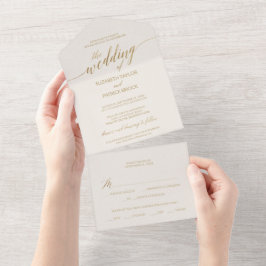 Elegant Gold Calligraphy Ivory Wedding All In One Uitnodiging