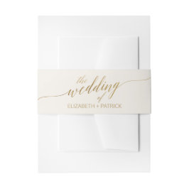 Elegant Gold Calligraphy Ivory Wedding Belly Band Uitnodigingen Wikkel