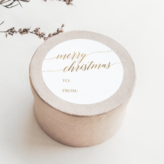 Elegant Gold Calligraphy kerstcadeaunaam Ronde Sticker