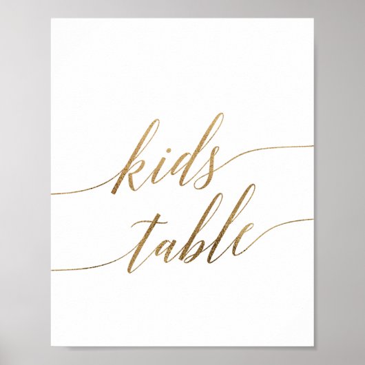 Elegant Gold Calligraphy Kinder Table Sign Poster (Voorkant)
