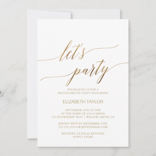 Elegant Gold Calligraphy Let's Party Kaart (Voorkant)